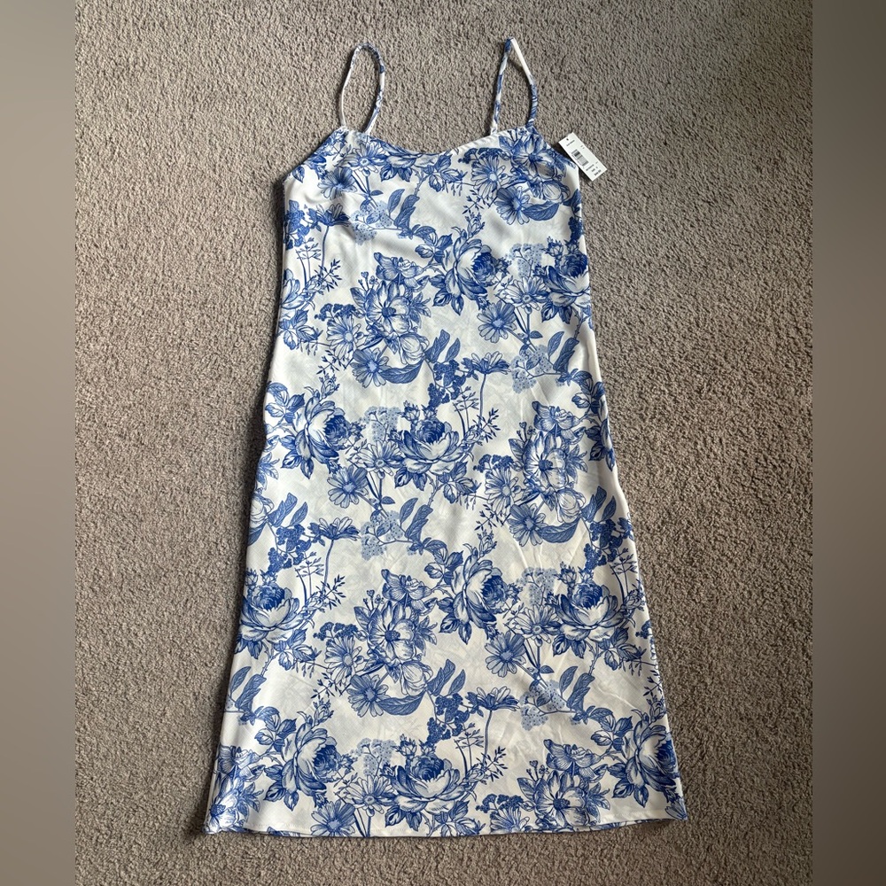 Blue Floral Slip Dress - Women's Elegant Summer Dress